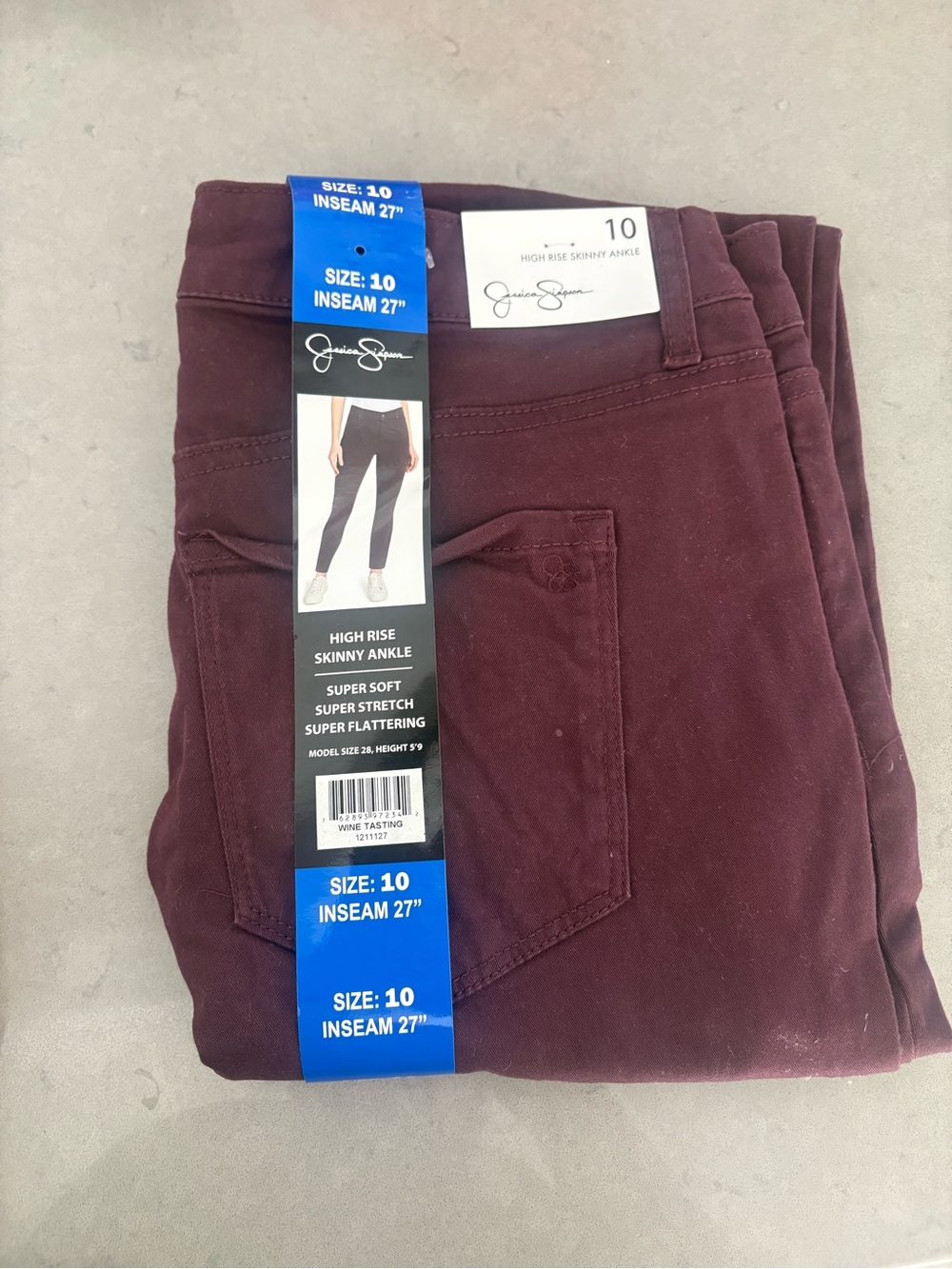 NWT Jessica Simpson High Rise Skinny Ankle Pants - Deep Wine